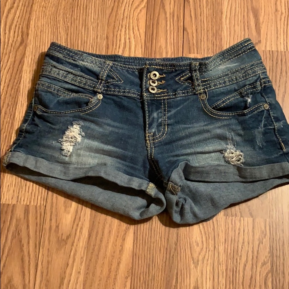 Distressed jean shorts